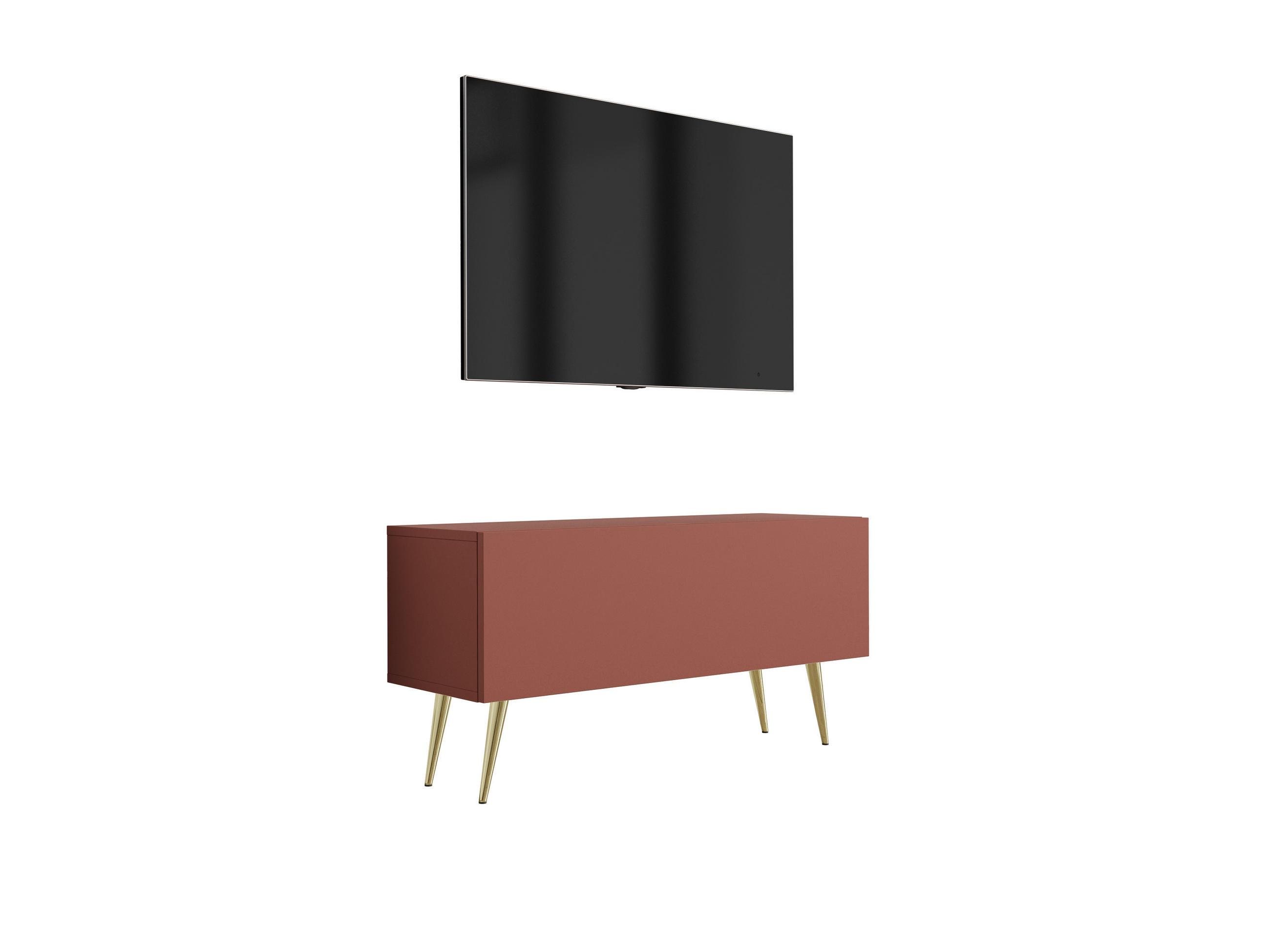 TV-SCHRANK : Ziegelrot, 100 x 52 x 32 cm, Goldene Beine - Rot/Goldfarben, Holzwerkstoff/Metall (100/52/32cm) - 3XE LIVING