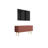 TV-SCHRANK : Ziegelrot, 100 x 52 x 32 cm, Goldene Beine - Rot/Goldfarben, Holzwerkstoff/Metall (100/52/32cm) - 3XE LIVING