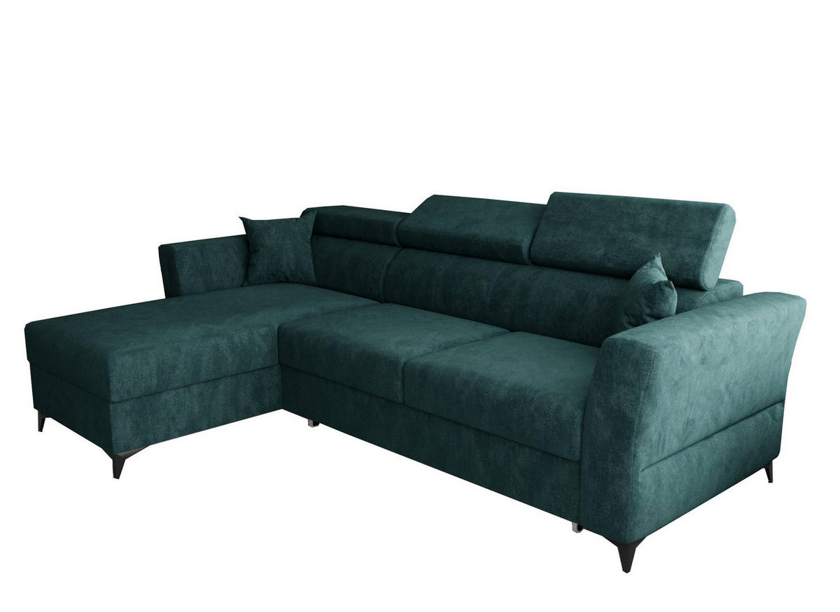ECKSOFA L Form Ribella Türkis 265/180/100 cm Links mit Schlaffunktion - Türkis/Schwarz, Textil/Metall (180/265cm) - AX Living