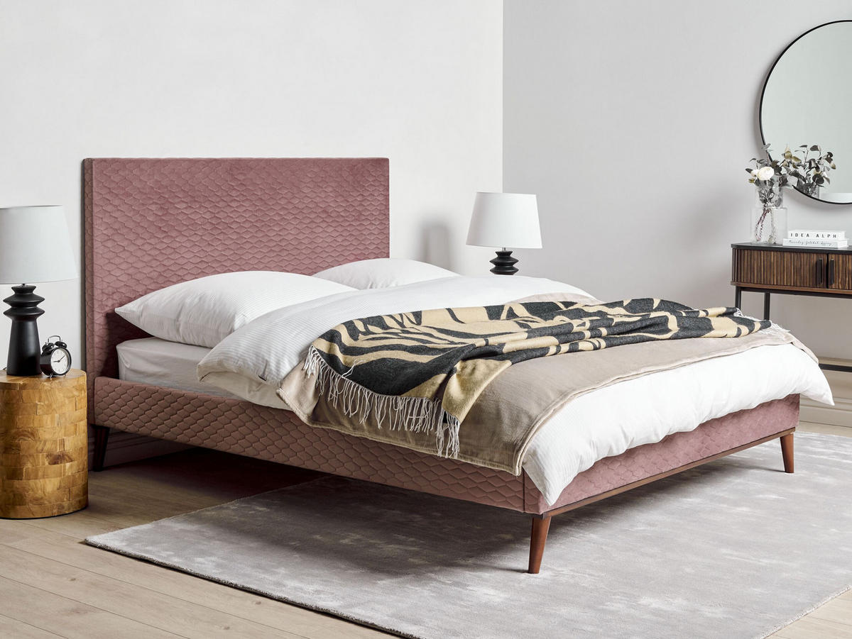 POLSTERBETT mit Lattenrost 140x200 cm Rosa Bayonne - Pink, Textil (140/200cm) - Beliani