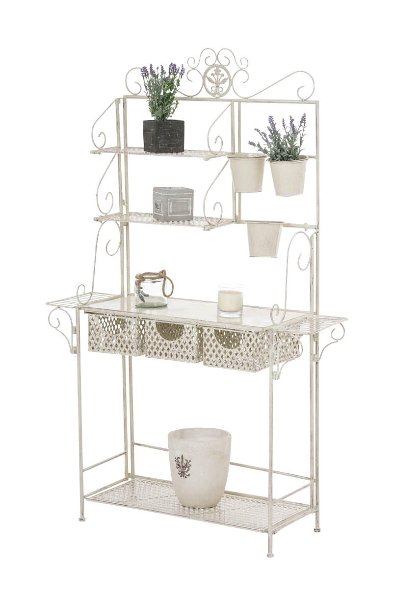 PFLANZREGAL Jena Antik Ablagen 94x30x149cm Metall Antik-Creme Pflanztisch - Creme, Metall (94/149/30cm) - DELUKE