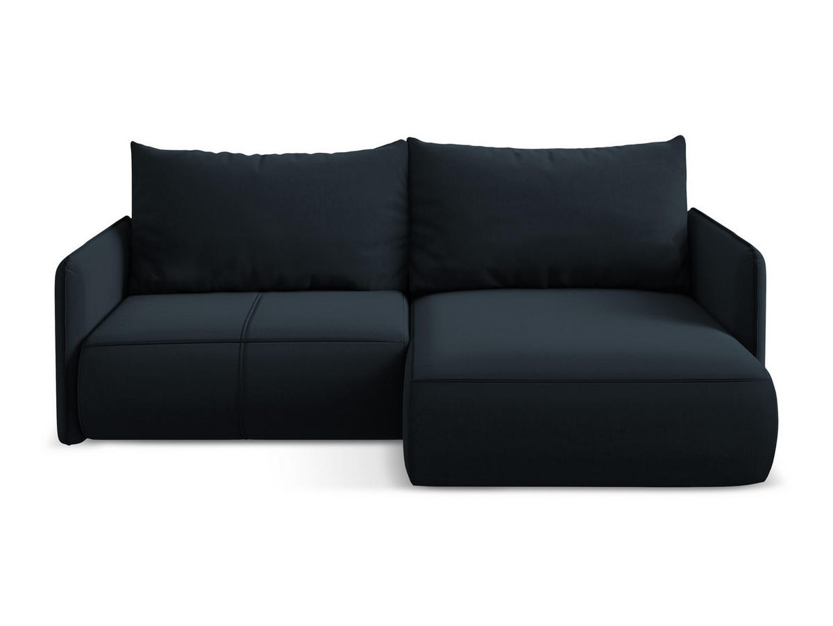 ECKSOFA mit Schlaffunktion Samt Stoff Blau - Blau/Schwarz, Kunststoff/Textil (207/148cm) - Makamii