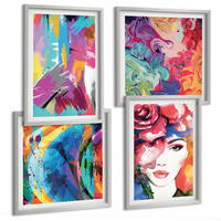 BILDER SET 4er Set - 50x50 cm & 40x60 cm Silberner Rahmen - Farbenfrohes abstraktes Porträt - Silberfarben, Kunststoff (50/50cm) - TULUP