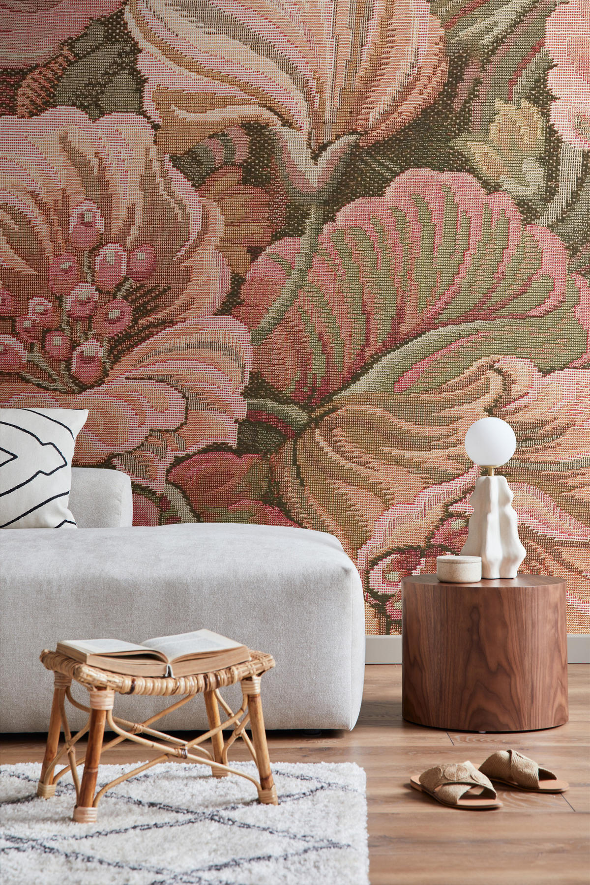 FOTOTAPETE gesticktes Blumenmuster 250 x 279 cm - Pink, Papier (250/279cm) - ESTAhome