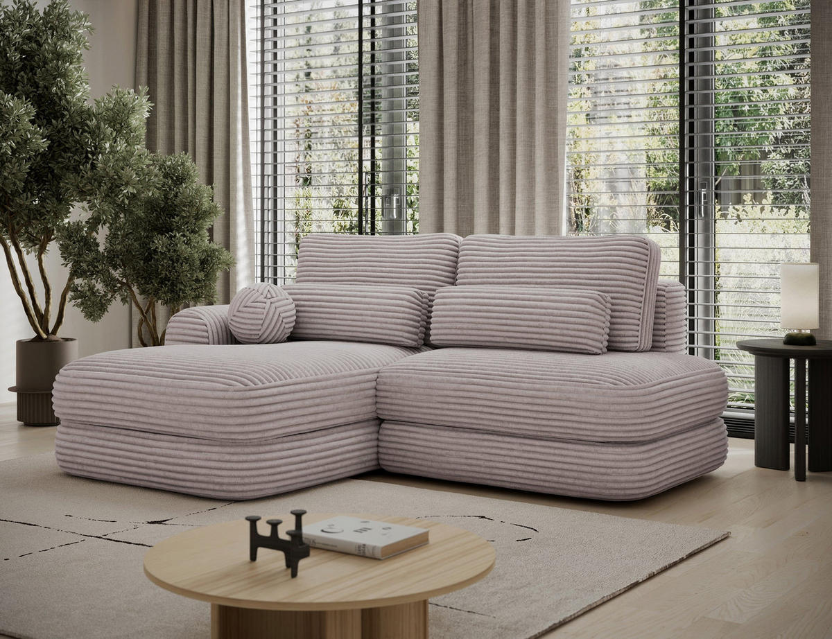 ECKSOFA RIPELI L-Form mit Schlaffunktion & Bettkasten – Modernes 3-Sitzer Sofa, Wellenfederung, 217 × 175 cm - Hellgrau/Schwarz, Kunststoff (217/175cm) - Wohnideebilder