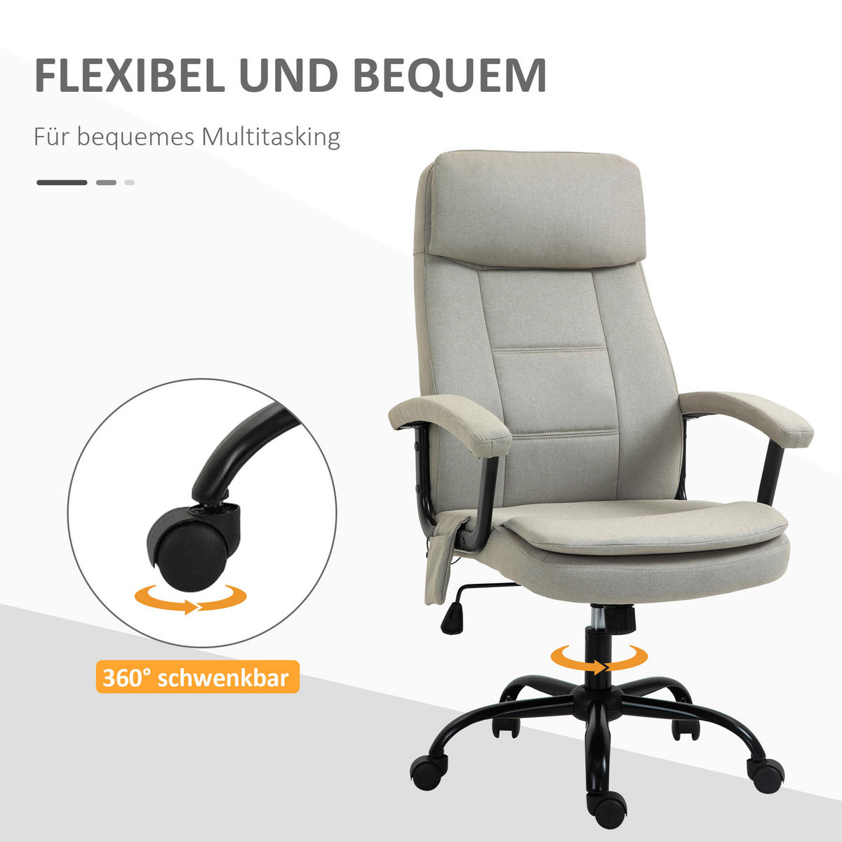 MASSAGEBÜROSTUHL Drehstuhl höhenverstellbar Lendenwirbelsäulenmassage Beige - Beige, Kunststoff (70/121/63cm) - Vinsetto