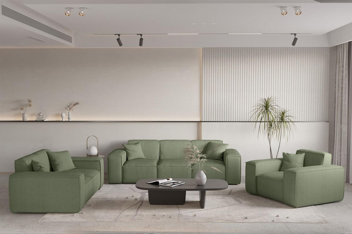 SOFA Celes Premium 3-sitzer Stoff Scala - Jadegrün, Holzwerkstoff/Textil (225/73/88cm) - Fun Möbel