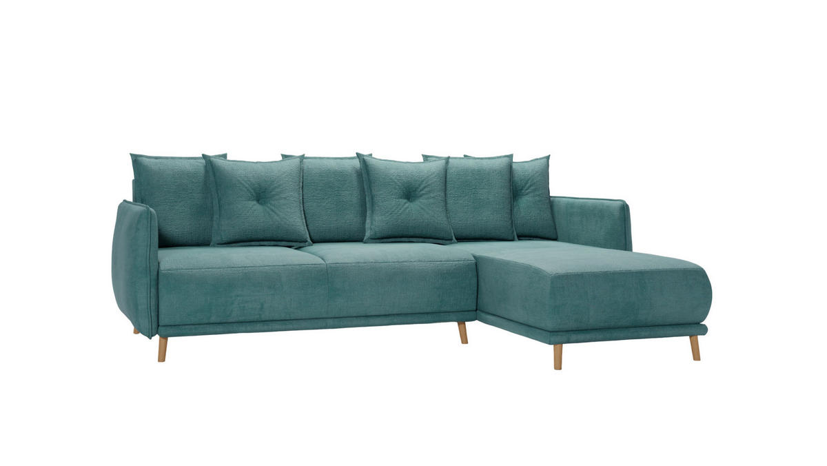 ECKSOFA Chroma Türkis Luxusmicrofaser - Türkis/Braun, Holz/Textil (238/170cm) - S-Style Möbel