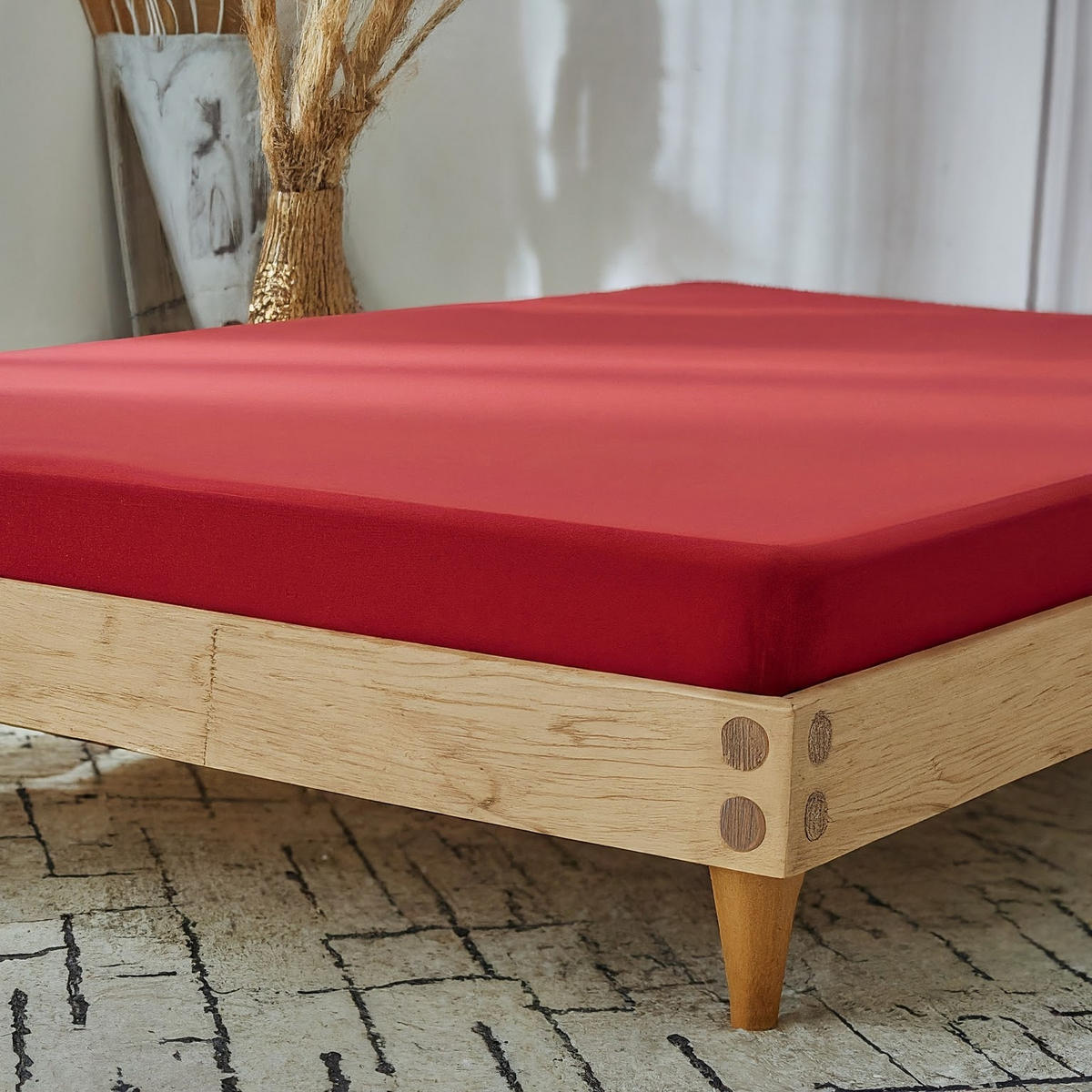 SPANNBETTLAKEN Premium Jersey Baumwolle - Hellrot, Naturmaterialien (90/200cm) - DarBene