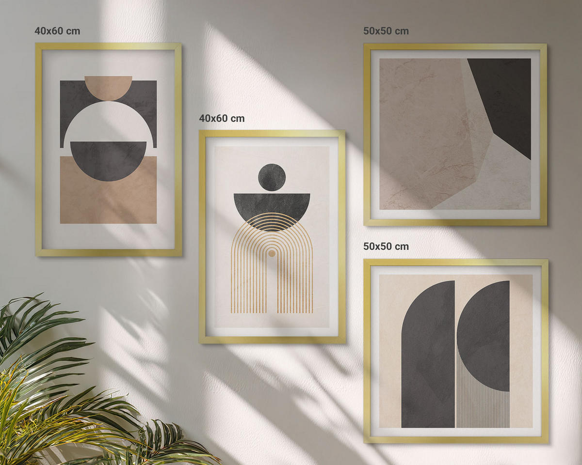 BILDER SET 4er Set - 50x50 cm & 40x60 cm Goldrahmen - Abstrakte Formen beige braun - Goldfarben, Kunststoff (50/50cm) - TULUP
