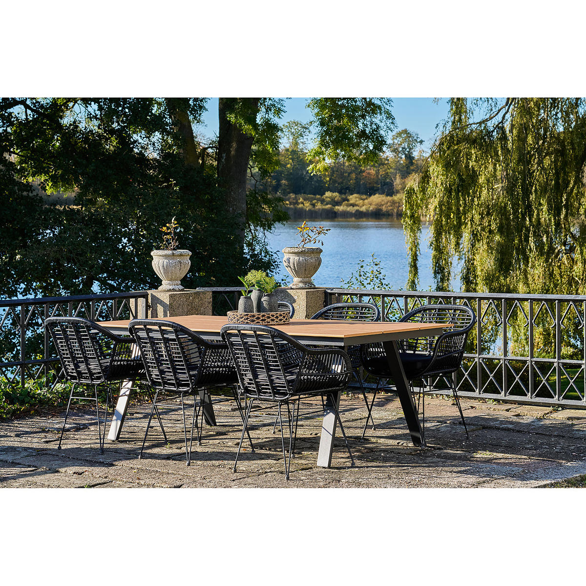GARTENTISCH - Schwarz - Braun - Aluminium - Polypropylen - 100 x 74 x 220 cm - Schwarz/Braun, Holzwerkstoff/Metall (220/100/74cm) - home24