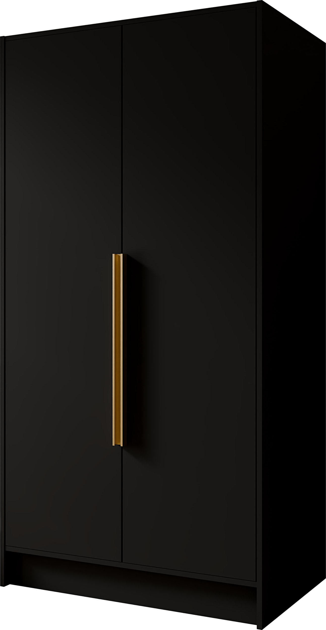 KLEIDERSCHRANK Mono Bis im Skandi-Stil, Drehtüren mit Goldene Metallgriffe, Schwarz 102/200/51 cm - Schwarz, Holzwerkstoff (102/200/51cm) - WFL GROUP