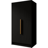 KLEIDERSCHRANK Mono Bis im Skandi-Stil, Drehtüren mit Goldene Metallgriffe, Schwarz 102/200/51 cm - Schwarz, Holzwerkstoff (102/200/51cm) - WFL GROUP