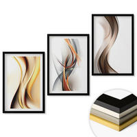 WANDBILDER 3er-Set - 40x60 cm Schwarzer Rahmen - Gelbgrau-braune Wellen - Schwarz, Kunststoff (40/60cm) - ArtPrintCave