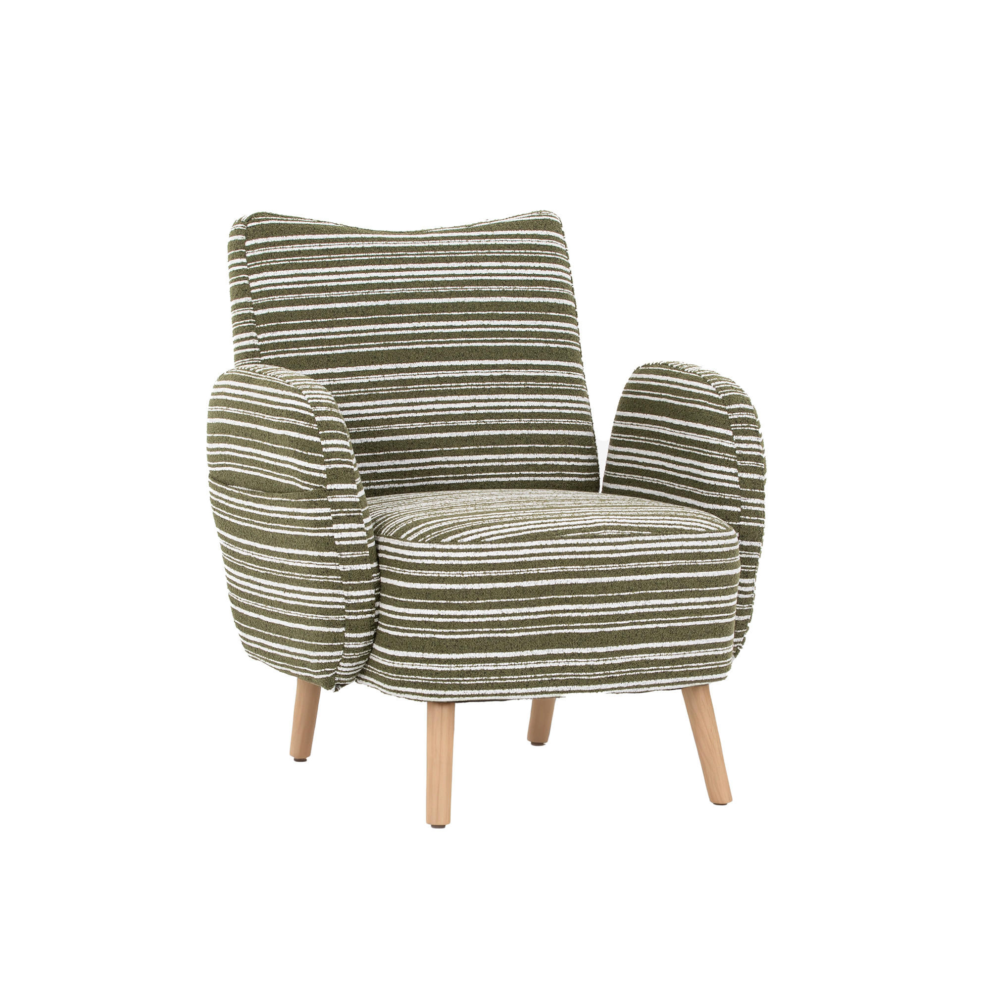 SESSEL Bouclé Olivgrün mit Seitentasche - Olivgrün, Holzwerkstoff/Textil (77/87/81cm) - WISHDOR