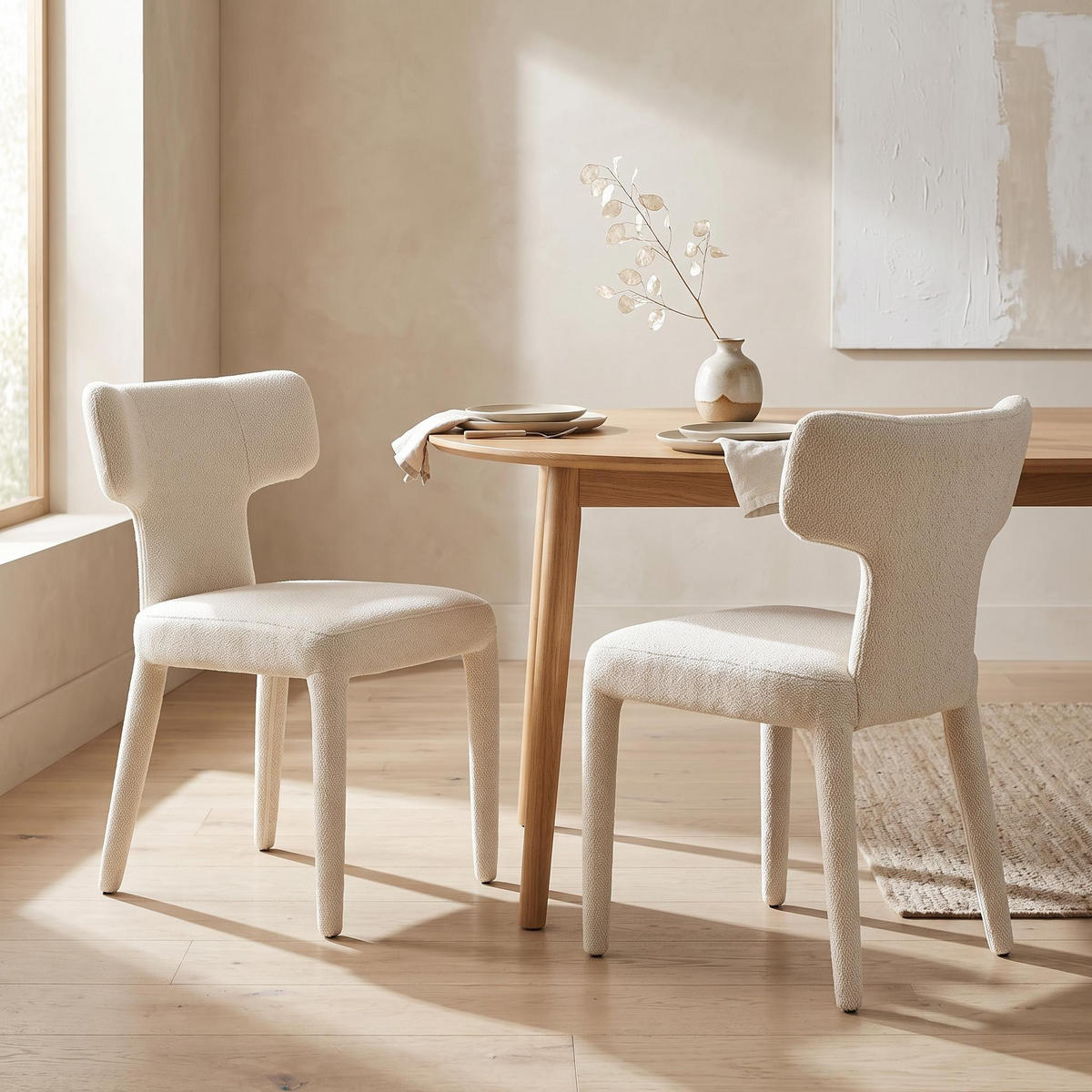 ESSZIMMERSTÜHLE 2er Set Stoff Polsterstuhl mit T-Rückenlehne & Metallbeinen - Weiß, Textil (45/80.7/47.5cm) - Urban Meuble