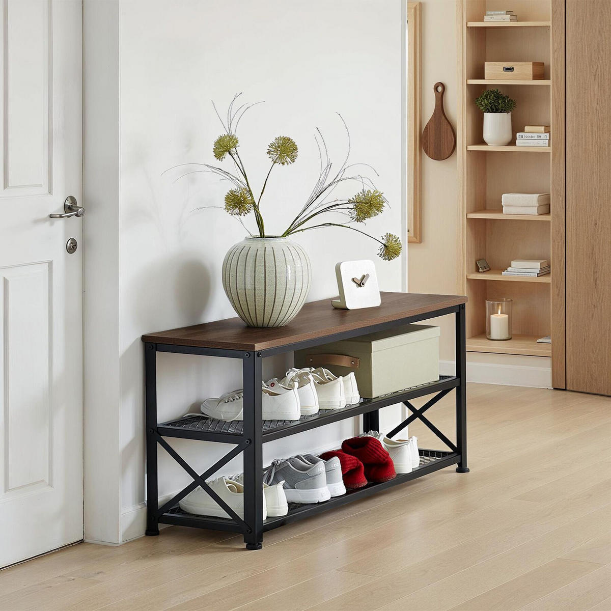 SCHUHREGAL Blackpool,101 x 30,5 x 45,5 cm,Industrial Holz dunkel, rustikal - Rostfarben, Holz (30.5/45.5/101cm) - tectake