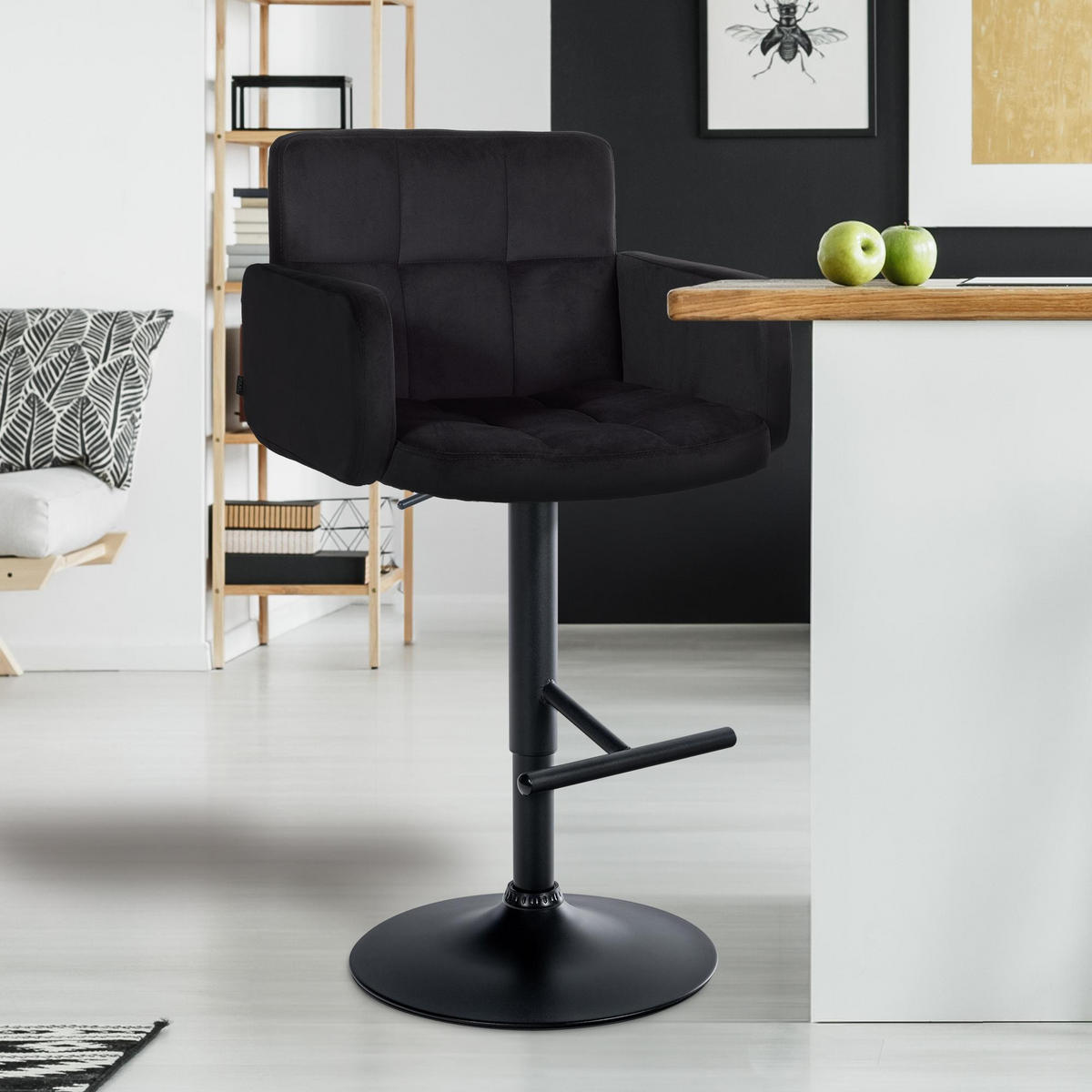 BARHOCKER Samt Schwarz - Schwarz, Textil/Metall (60/93/56cm) - CLP