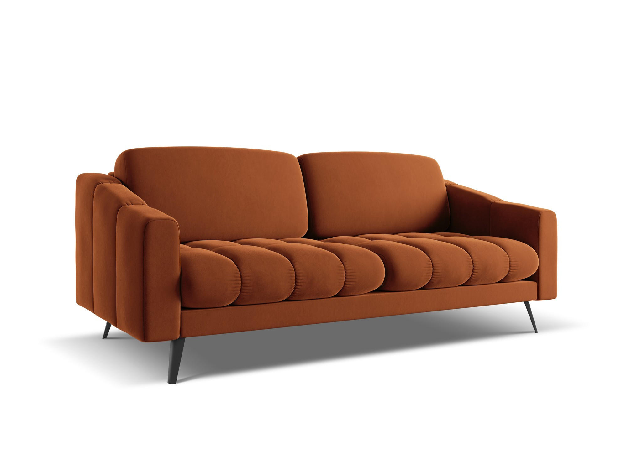 3-SITZER SOFA Samt Stoff Orange - Terra cotta/Schwarz, Textil/Metall (202/80/95cm) - Makamii