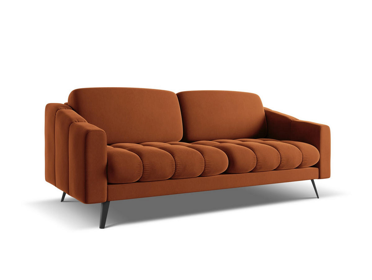 3-SITZER SOFA Samt Stoff Orange - Terra cotta/Schwarz, Textil/Metall (202/80/95cm) - Makamii