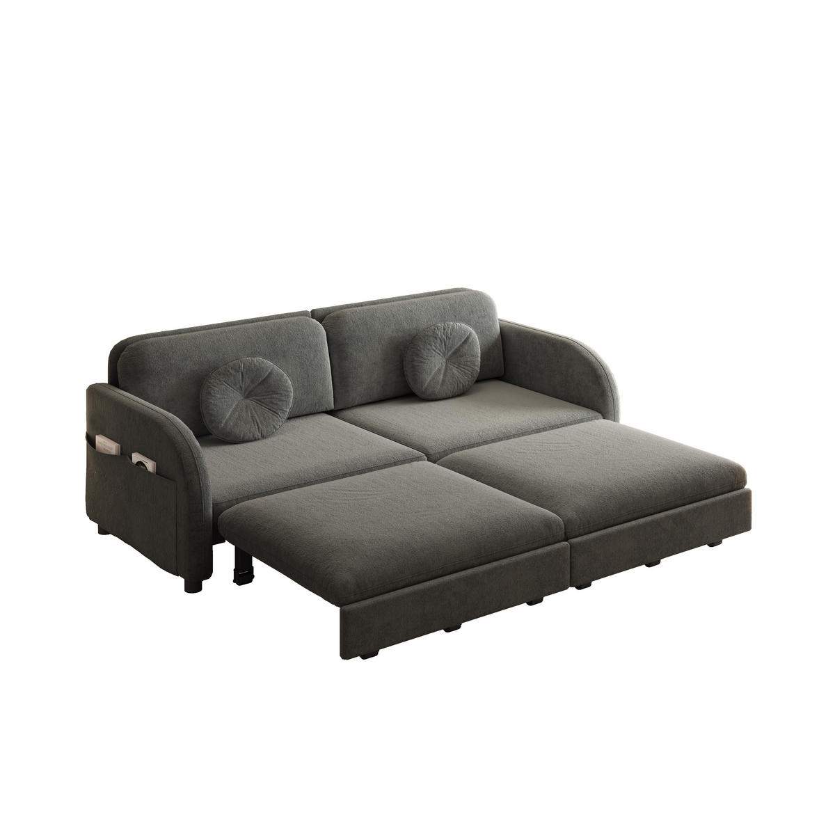 SCHLAFSOFA 166/84/90 cm Grau Chenille mit losen Kissen und Stautaschen an beiden Seiten - Grau, Textil (84/90/166cm) - Oxeza