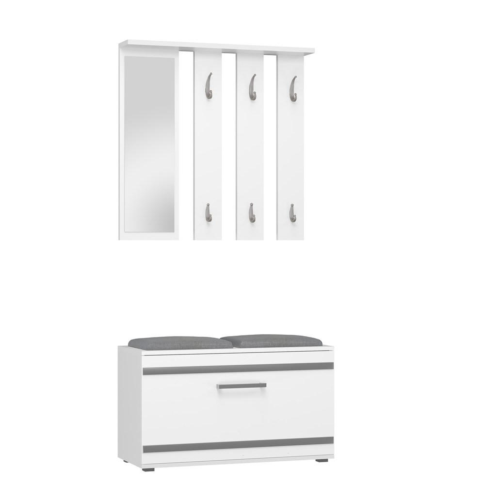 GARDEROBE set de mobilier pentru hol cu oglindă, alb 85/180/35 - alb, compozit lemnos (85/180/35cm) - RAUMHIRSCH FURNITURE
