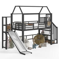 HOCHBETT aus Metall und MDF 90x200 cm Schwarz mit Rutsche, Stauraumtreppe und Bluetooth-LED - Schwarz, Holzwerkstoff (90/200cm) - IVMEU