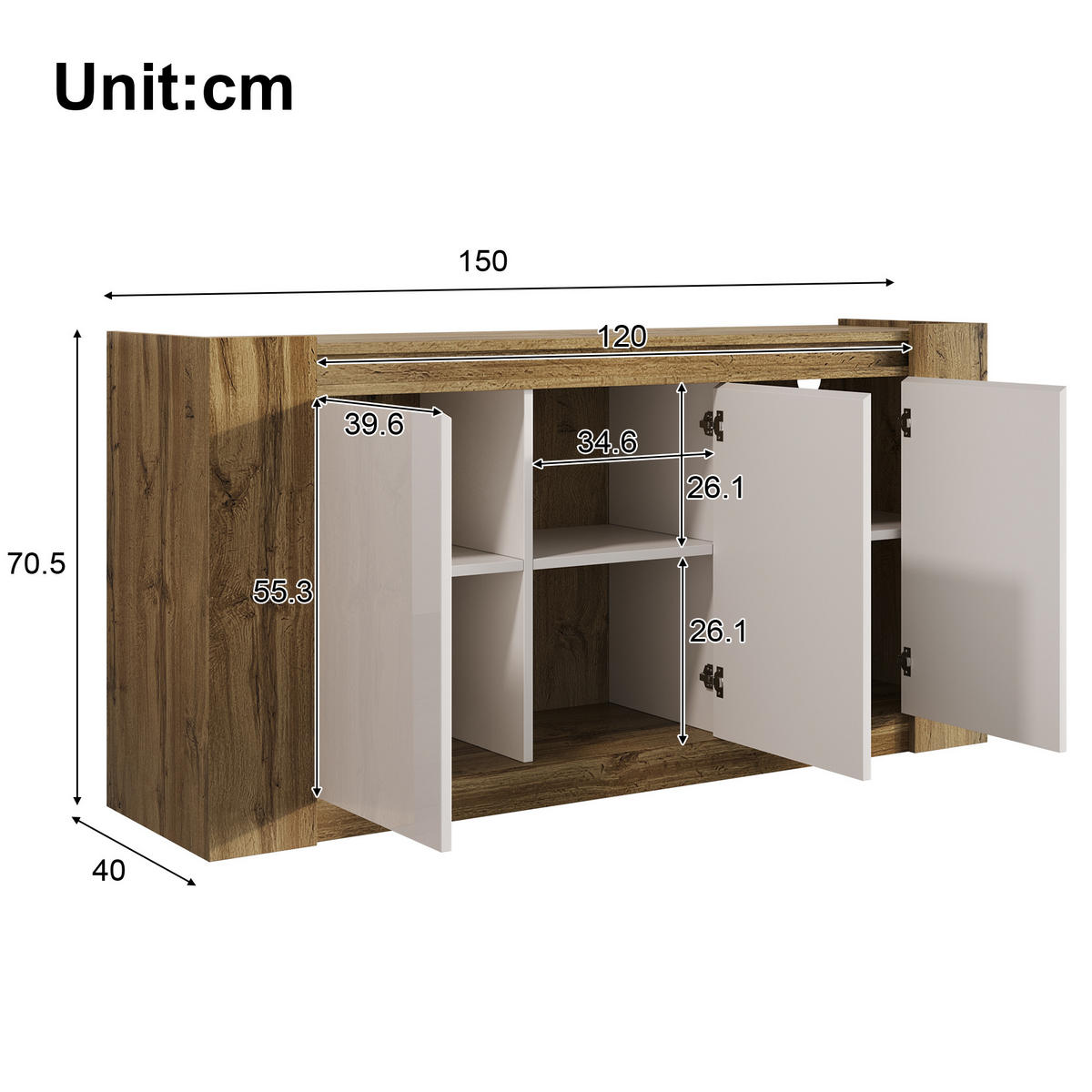 SIDEBOARD Holzoptik 150/40/70 cm - Hellbraun, Holzwerkstoff (40/70.5/150cm) - Urban Meuble