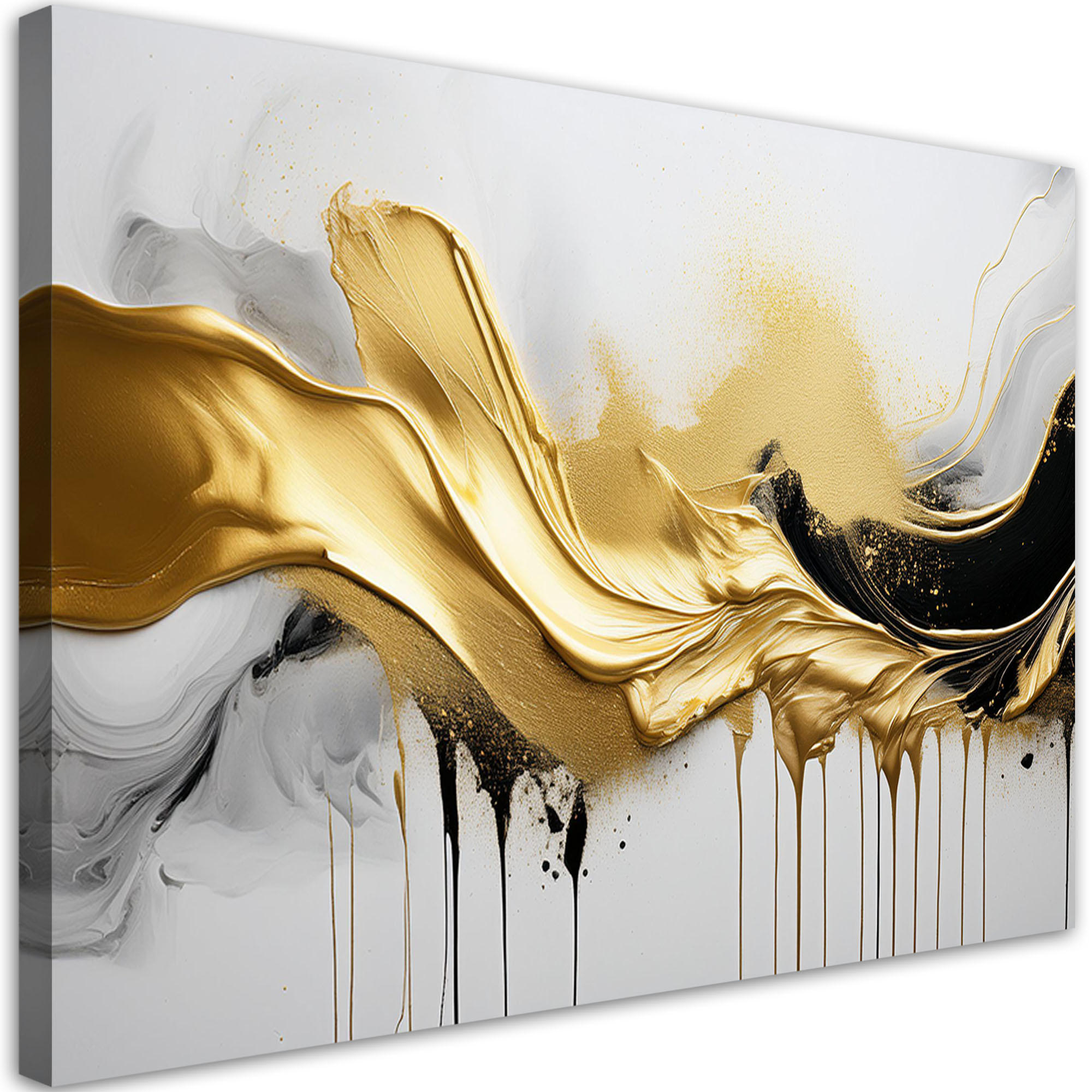 LEINWANDBILD Goldene 3D-Abstraktion 100x70cm - Goldfarben, Textil (100/70cm) - Feeby