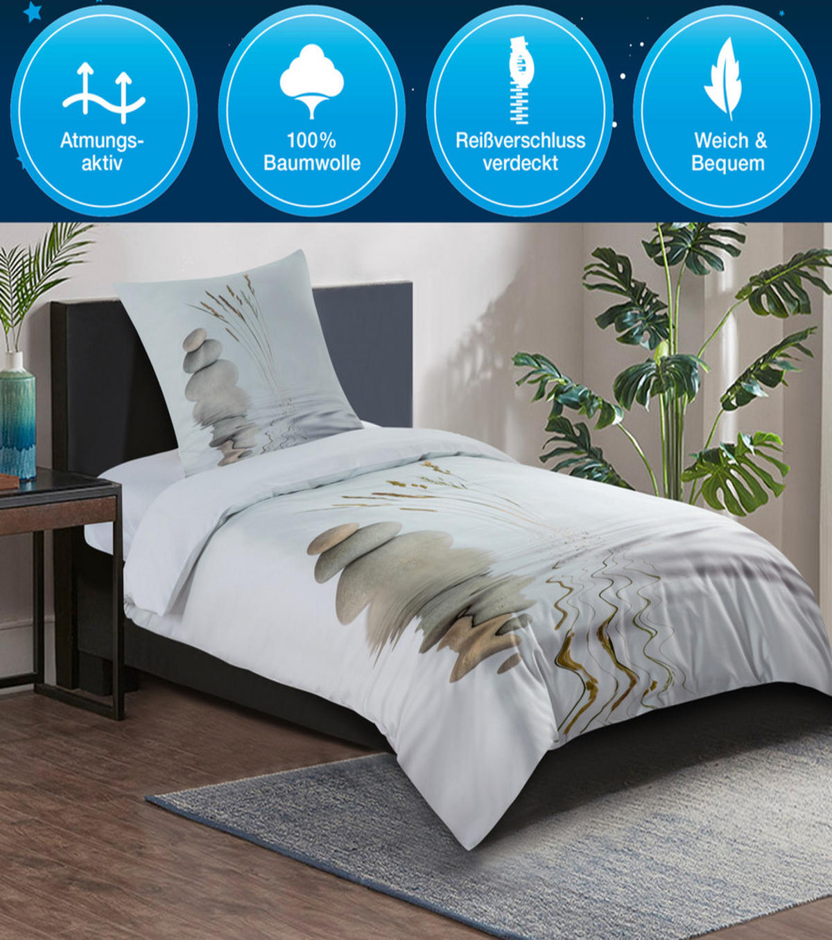 BETTWÄSCHE 2-teilig Balance - Weiß, Naturmaterialien (135/200cm) - Sanilo