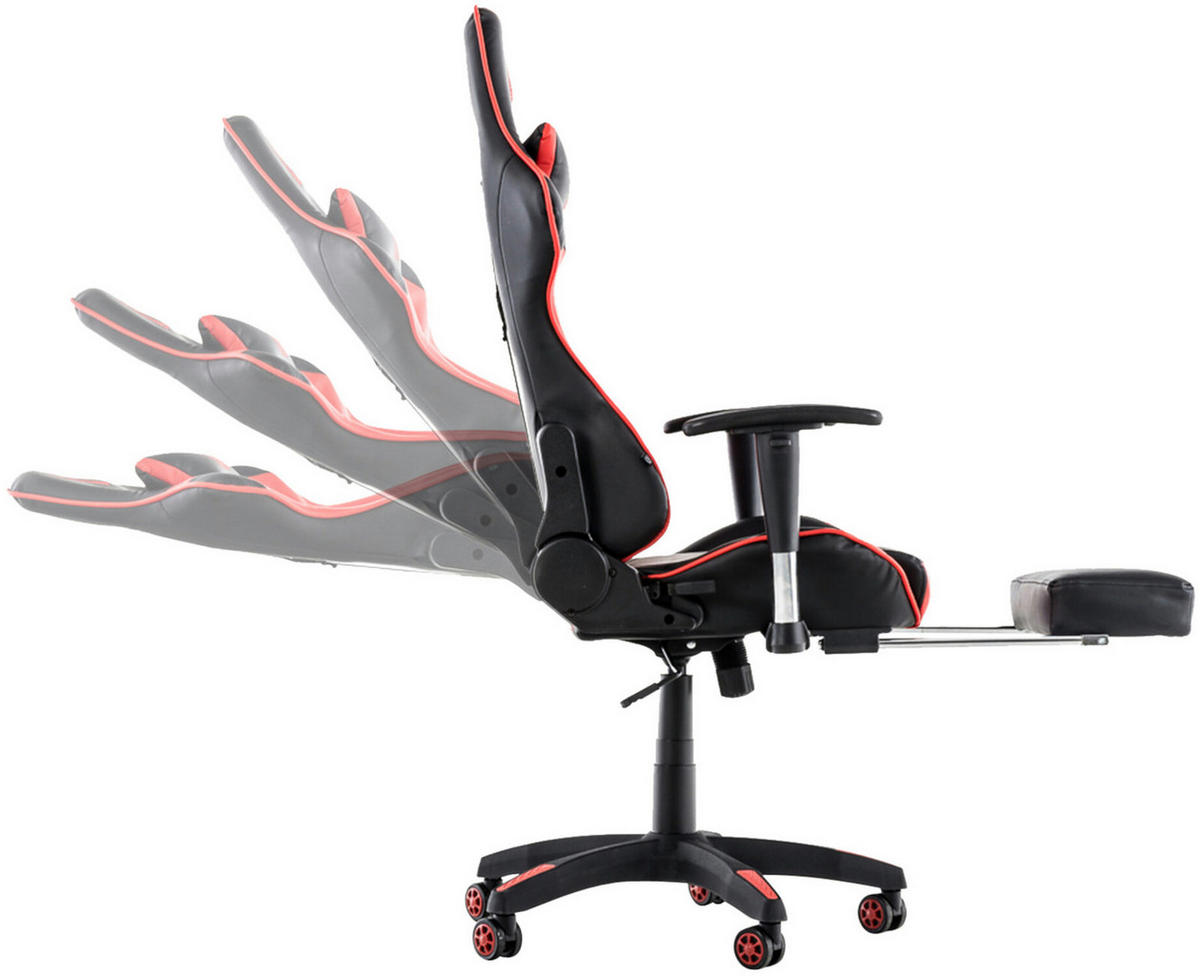 BÜROSTUHL Racing Turbine mit Fußablage, Schwarz/Rot - Rot, Kunststoff/Textil (67/142/58cm) - TPFLiving