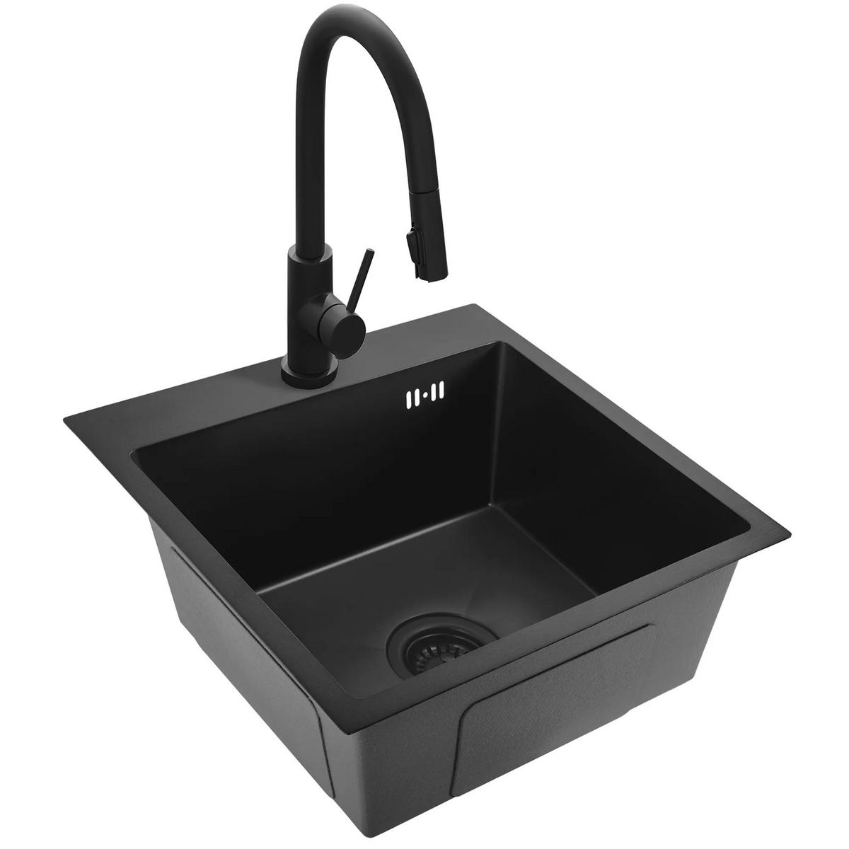 EDELSTAHLSPÜLE Rea Leo 40 Black mit Küchenarmatur - Schwarz, Metall (45/18.5/40cm) - REA