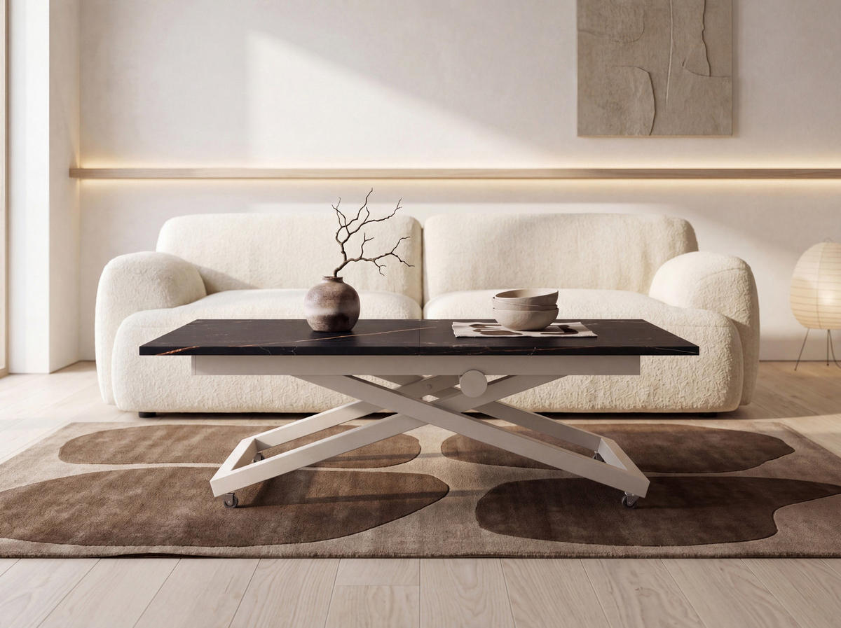 COUCHTISCH Axen höhenverstellbar ausziehbar, Schwarz Marmor Kupfer 120-160/80/38-75 cm - Kaschmir/Beige, Holzwerkstoff/Metall (80/160/75cm) - WFL GROUP