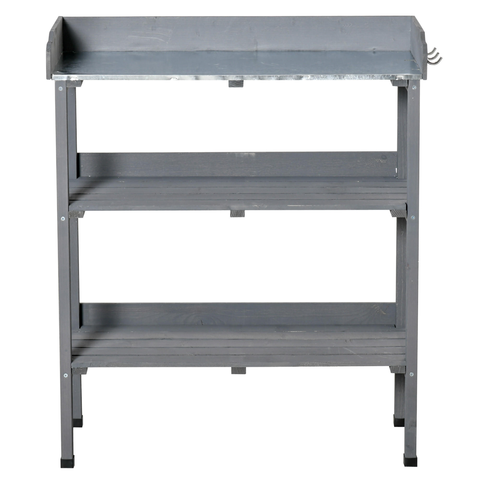 PFLANZTISCH Gärtnertisch Blumentisch mit Metall Arbeitsfläche Garten Holz Grau - Grau, Holz (76/37/89cm) - Outsunny