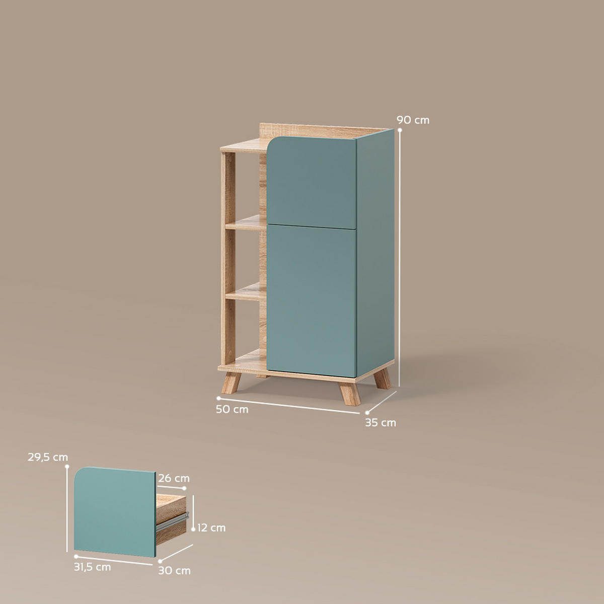 UNTERSCHRANK Marano Blau-Grau 50 x 90 cm mit Tür und Schublade - Blaugrau/Sonoma Eiche, Holzwerkstoff (50/90/35cm) - Livinity®