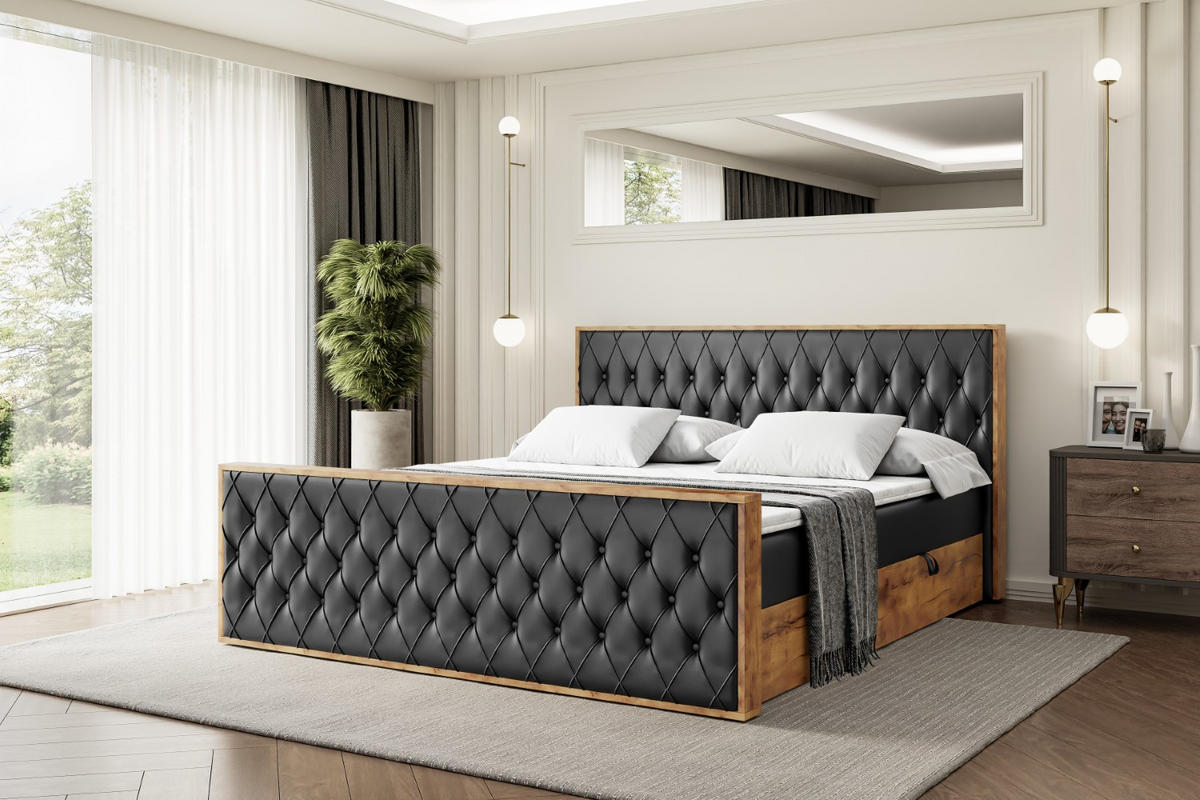 BOXBETT mit Matratze H3 und Lattenrost - LOLLI5-Z - 120x200 - Schwarz Kunstleder - Schwarz, Holzwerkstoff (120/200cm) - ALTDECOR