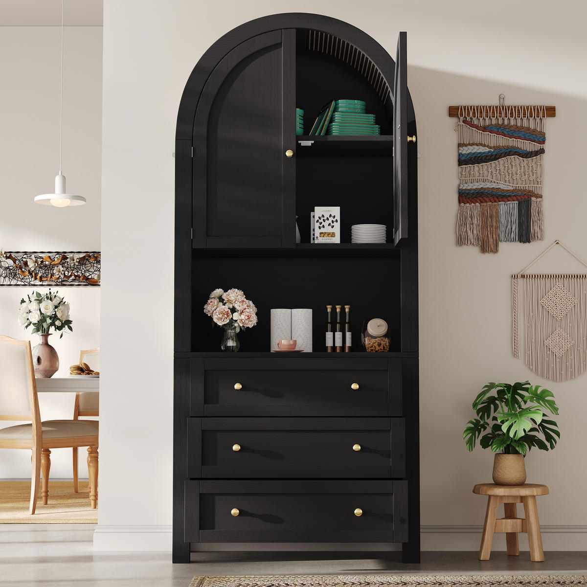 BUFFET 70/35/180 cm schwarz aus MDF mit 3 Schubladen - Schwarz, Holzwerkstoff (70/180/35cm) - OKWISH