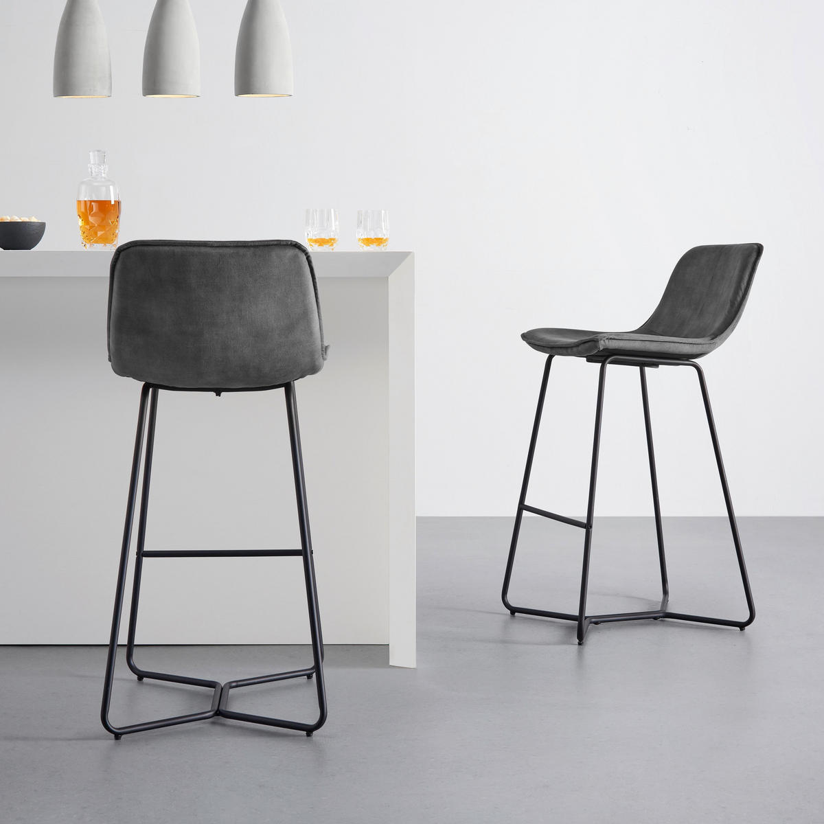 BARHOCKER Nery Grau Samt Gepolstert - Grau, Holz (48/103.2/57cm) - Bessagi Home