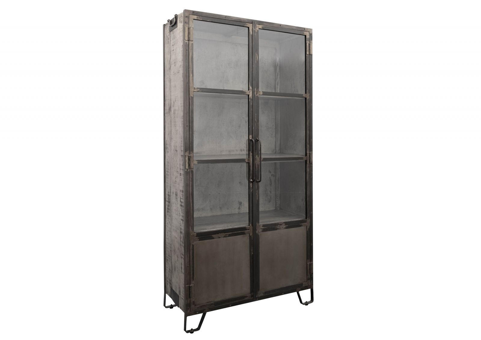 VITRINE Mango 90x40x190 grau lackiert HEAVY INDUSTRY #123 - Grau, Holz (90/190/40cm) - Massivmoebel24