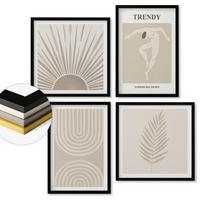 WANDBILDER 4er-Set - 50x50 cm & 40x60 cm Schwarzer Rahmen - Abstrakte Poster im Boho-Stil in Pastellfarben - Schwarz, Kunststoff (50/50cm) - ArtPrintCave