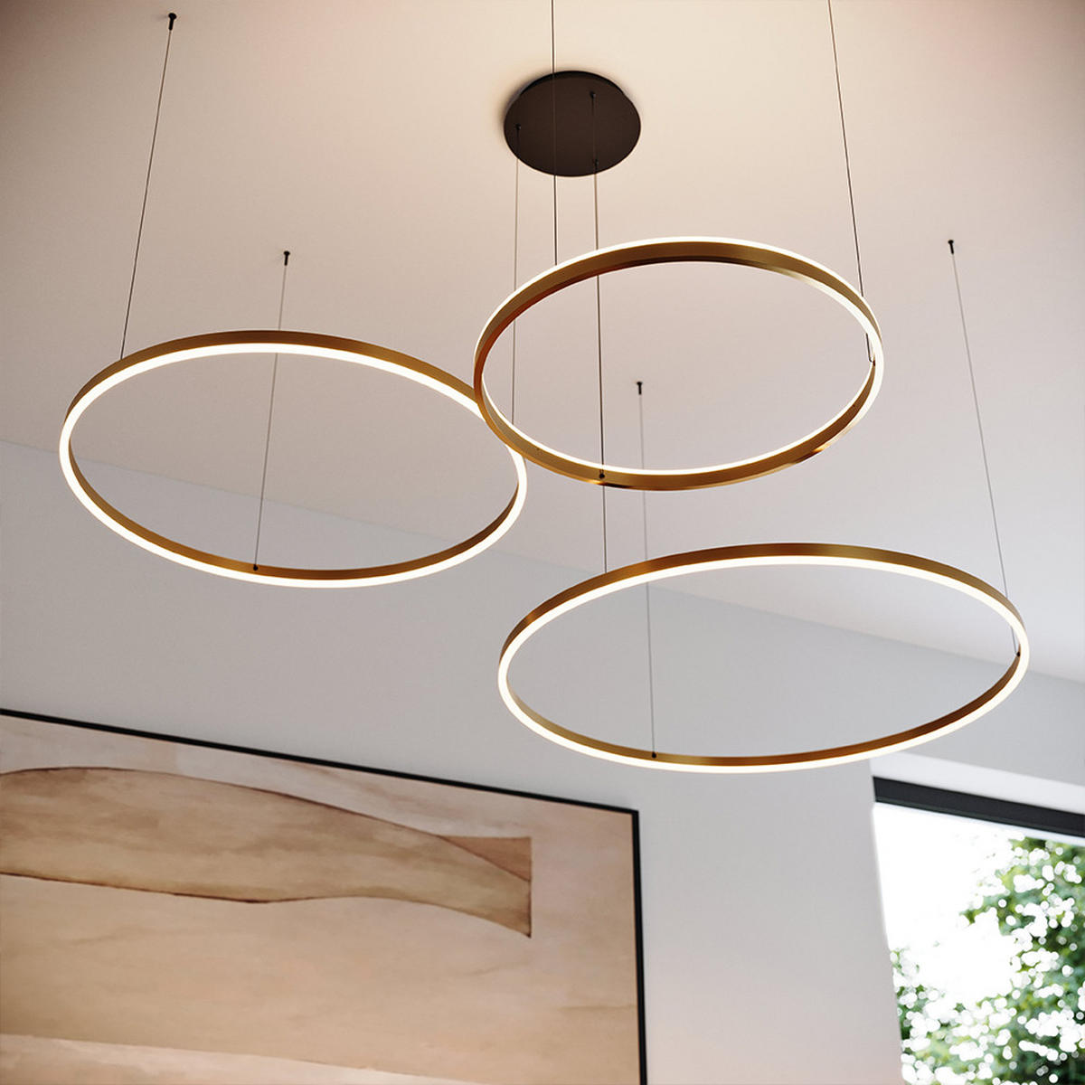 LED-HÄNGELEUCHTE 3er Ring Gold Ø 120 | 100 | 80cm - Goldfarben, Metall (1.3/120/3.3cm) - s.luce