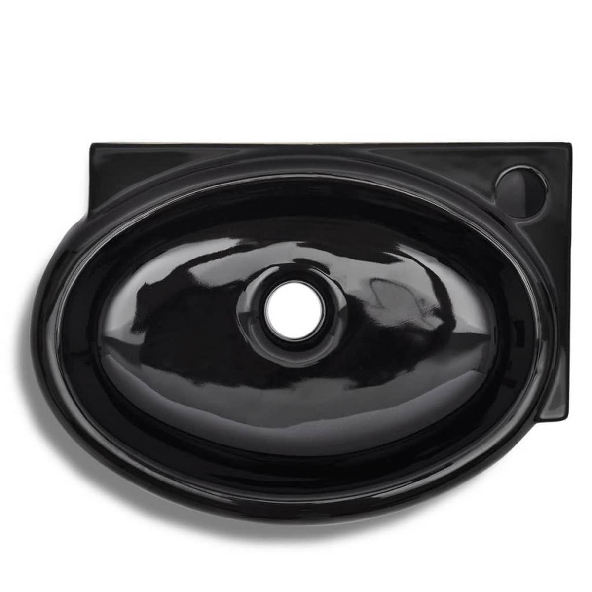 WASCHBECKEN Keramik Mit Hahn/Überlaufloch Schwarz Rund - Schwarz, Keramik (28/12.5/41cm) - vidaXL