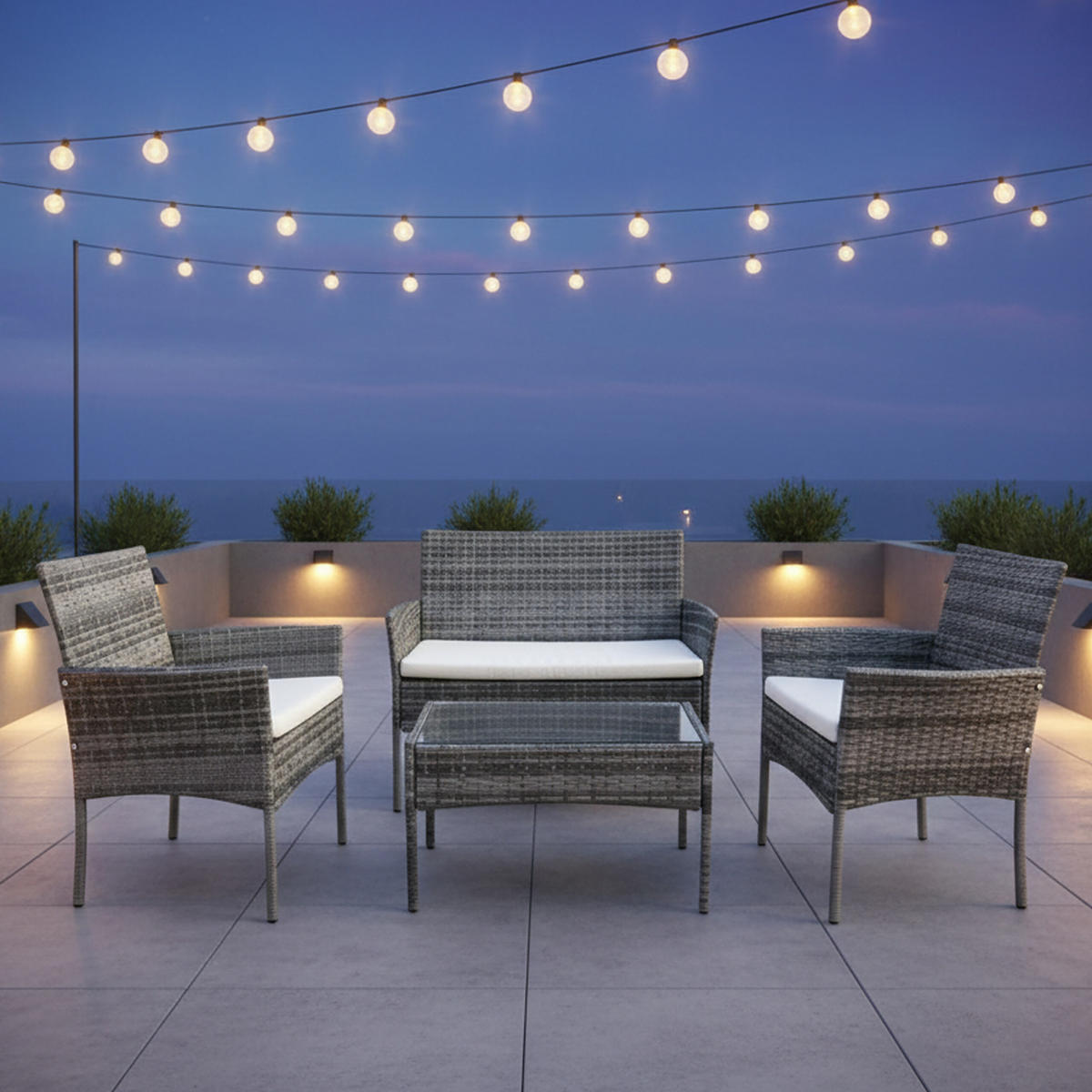 4-TLG.GARTENMÖBEL-SET - Grau, Glas/Kunststoff - Relaxdays