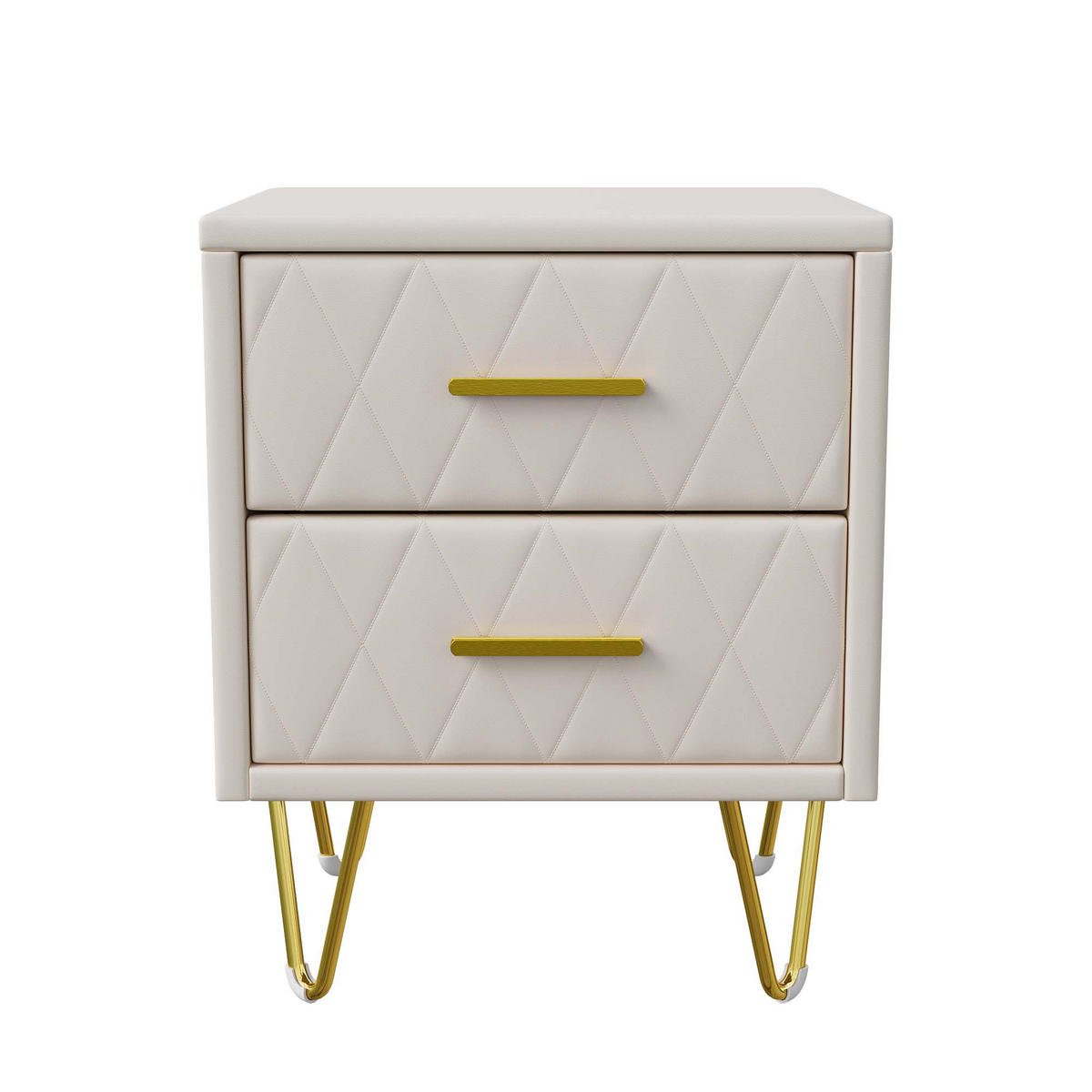 2ER Set Nachttisch Beige PU – Moderner Nachttisch mit 2 Schubladen - Beige, Holz (35.5/51/41cm)