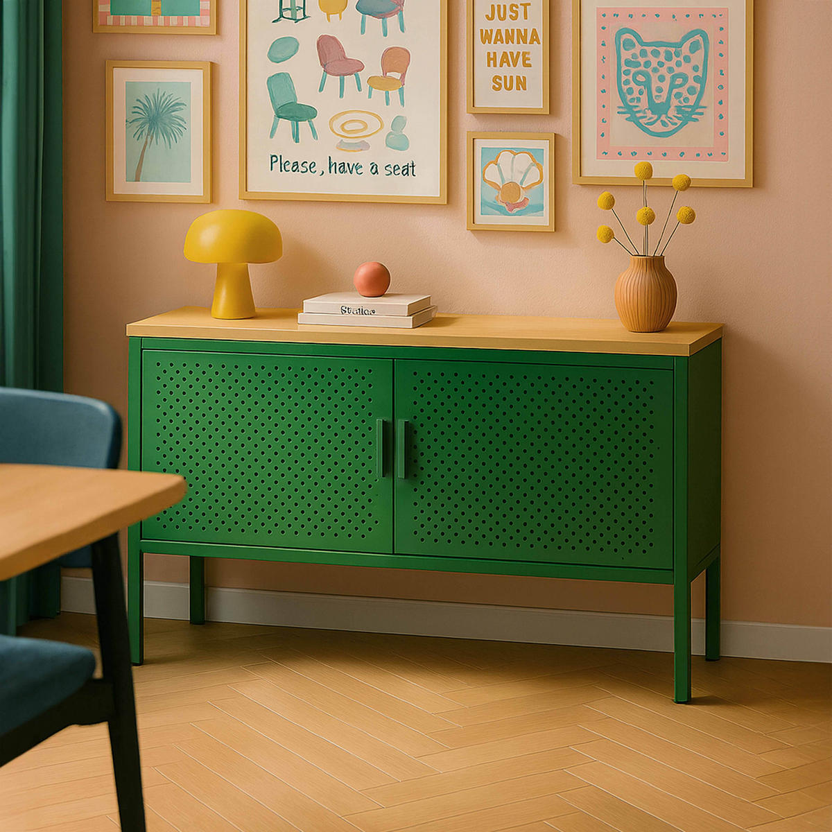 SIDEBOARD 100 cm, Grün - Grün, Metall (40/60/100cm) - Oviala