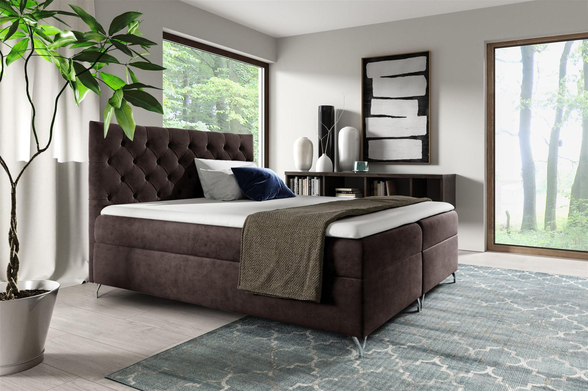 BOXBETT Ambre In überlänge - Dunkelbraun, Holzwerkstoff/Textil (140/220cm) - Fun Möbel