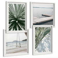 BILDER SET 4er Set - 50x50 cm & 40x60 cm Weißer Rahmen - Hängebrücke aus Palmenblättern - Weiß, Kunststoff (50/50cm) - TULUP