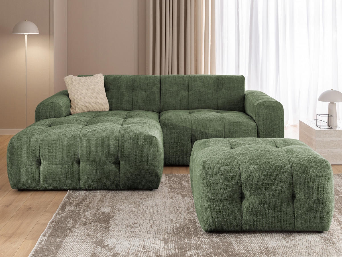 POLSTERHOCKER Kozy im Bumpy-Design aus weichem Grün Chenille-Stoff - Schwarz/Grün, Holz/Textil (87/46/68cm) - S-Style Möbel