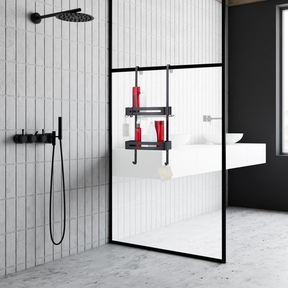 DUSCHABLAGE - Schwarz, Metall (33/72.5/23cm) - Relaxdays