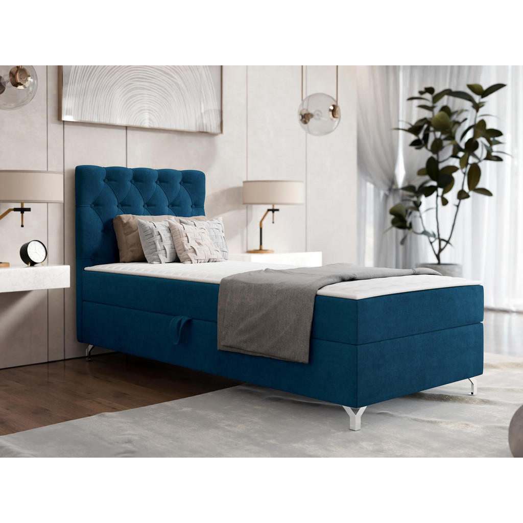 Thumbnail - Mirjan24 Boxbett, Dunkelblau, Textil, Kiefer, H3, Rechteckig, 90x200 cm, Schlafzimmer, Betten, Boxspringbetten